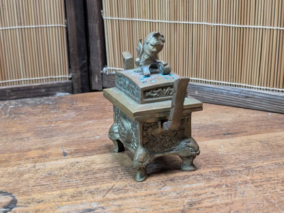 Vintage Japanese Incense Burner 1950s Mini Brass Shishi Foo Dog Koro