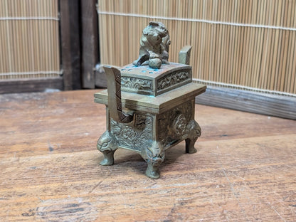 Vintage Japanese Incense Burner 1950s Mini Brass Shishi Foo Dog Koro