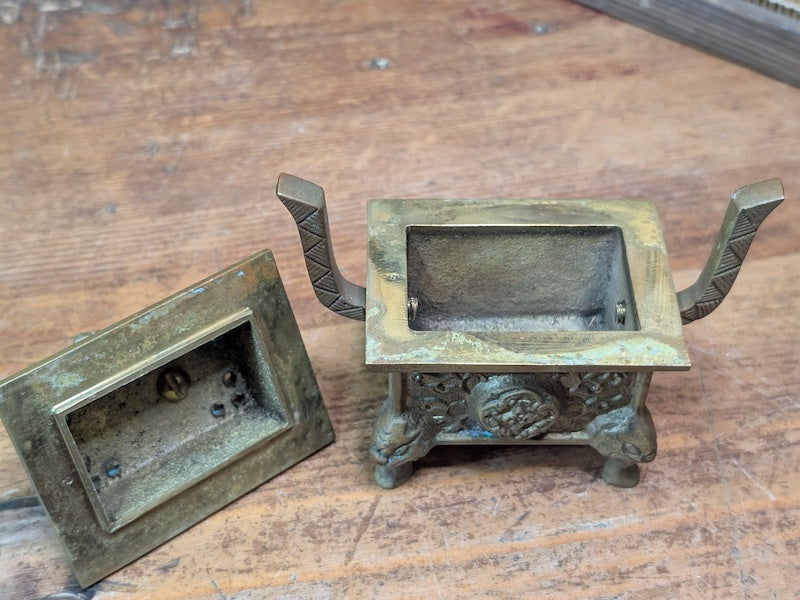 Vintage Japanese Incense Burner 1950s Mini Brass Shishi Foo Dog Koro