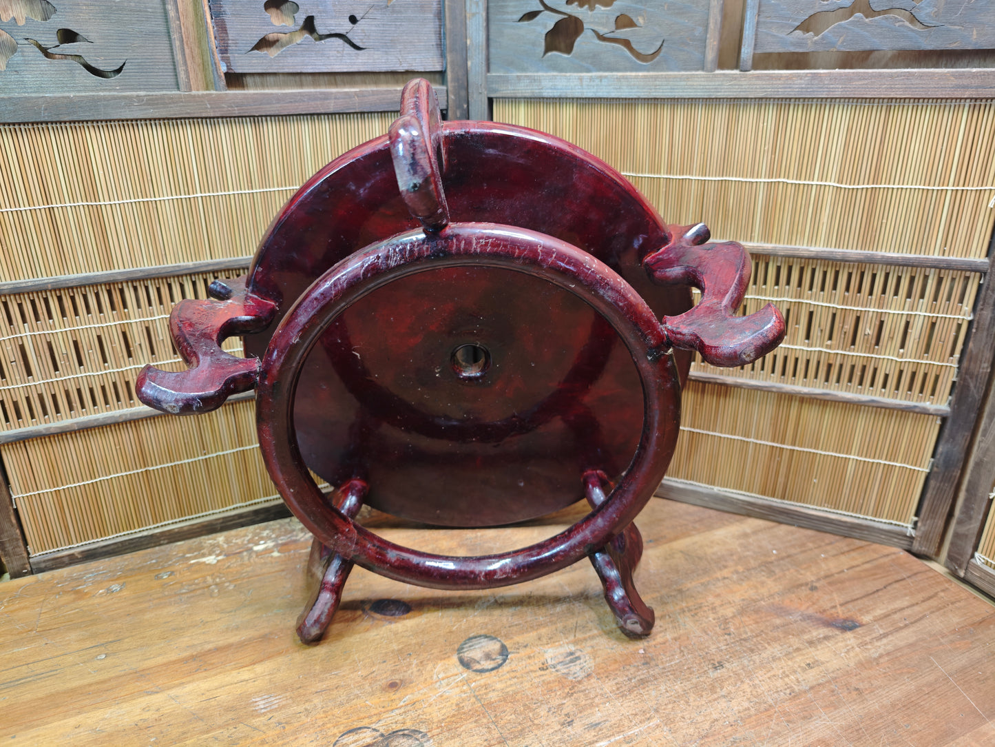 Vintage Japanese Sakura Wood Rin Kadai Stand Buddhist Altar Base 1950s Art