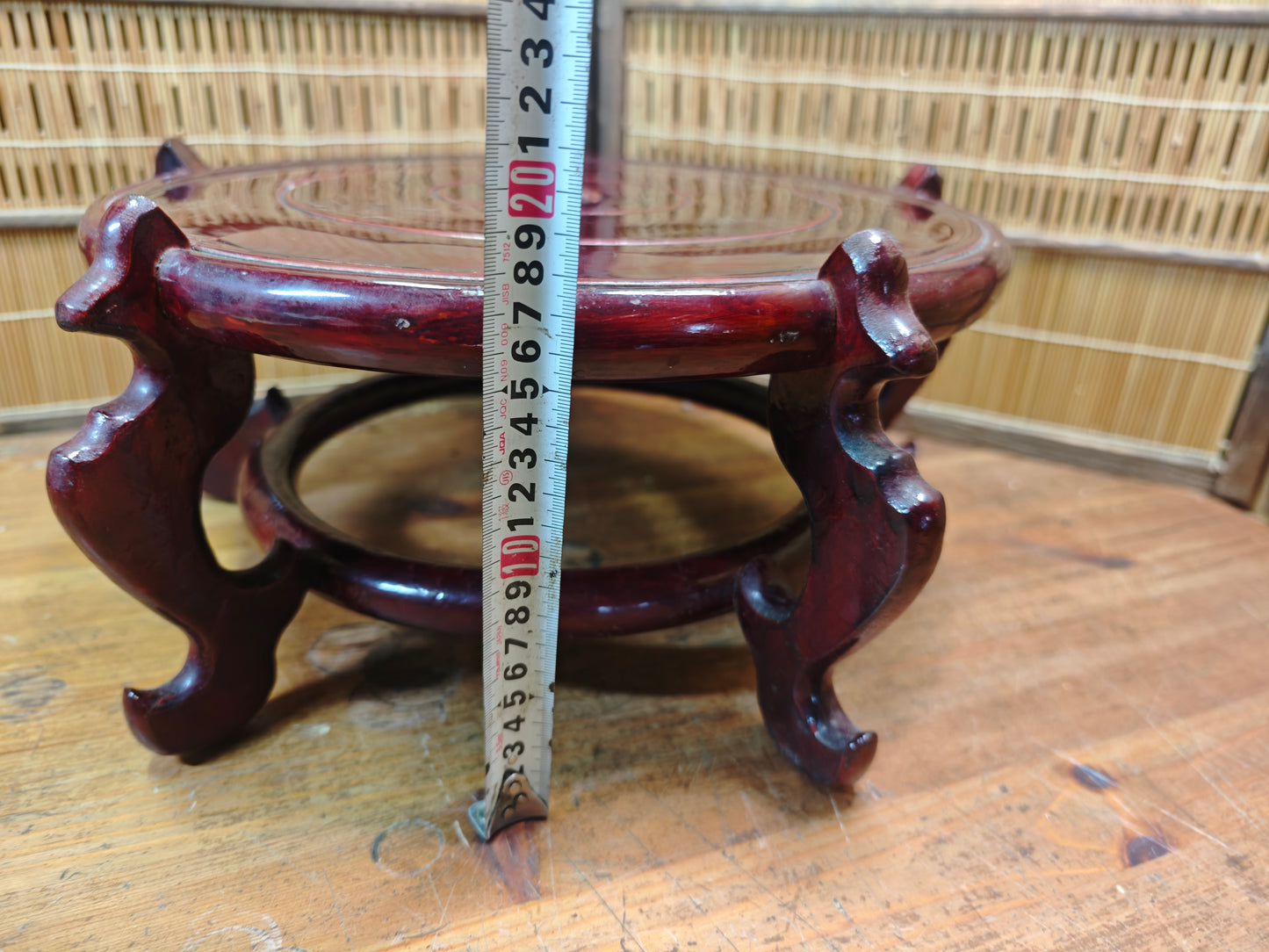 Vintage Japanese Sakura Wood Rin Kadai Stand Buddhist Altar Base 1950s Art