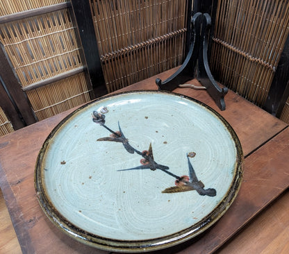 1950s Japanese Sakura Ceramic Plate Handmade Art Pottery Display Stand