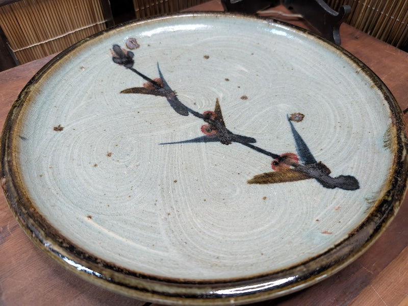 1950s Japanese Sakura Ceramic Plate Handmade Art Pottery Display Stand