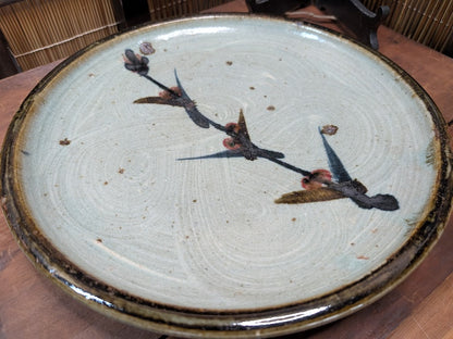 1950s Japanese Sakura Ceramic Plate Handmade Art Pottery Display Stand