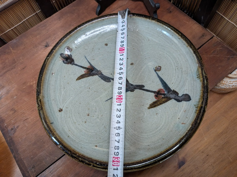 1950s Japanese Sakura Ceramic Plate Handmade Art Pottery Display Stand