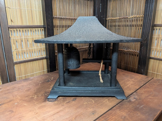 1950s Japanese Cherry Blossom Shrine Nambu Iron Bell Antique Metal Craft