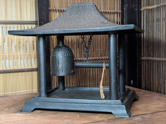 1950s Japanese Cherry Blossom Shrine Nambu Iron Bell Antique Metal Craft
