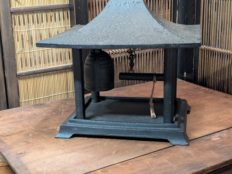 1950s Japanese Cherry Blossom Shrine Nambu Iron Bell Antique Metal Craft