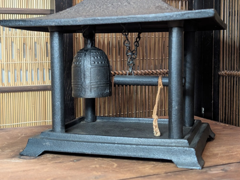 1950s Japanese Cherry Blossom Shrine Nambu Iron Bell Antique Metal Craft
