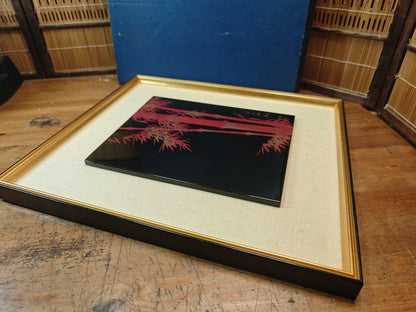 Authentic Japanese Wajima Nuri Wall Art 24K Gold Leaf Bamboo Lacquer