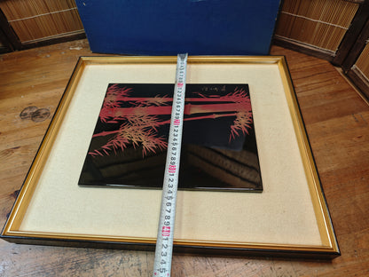 Authentic Japanese Wajima Nuri Wall Art 24K Gold Leaf Bamboo Lacquer