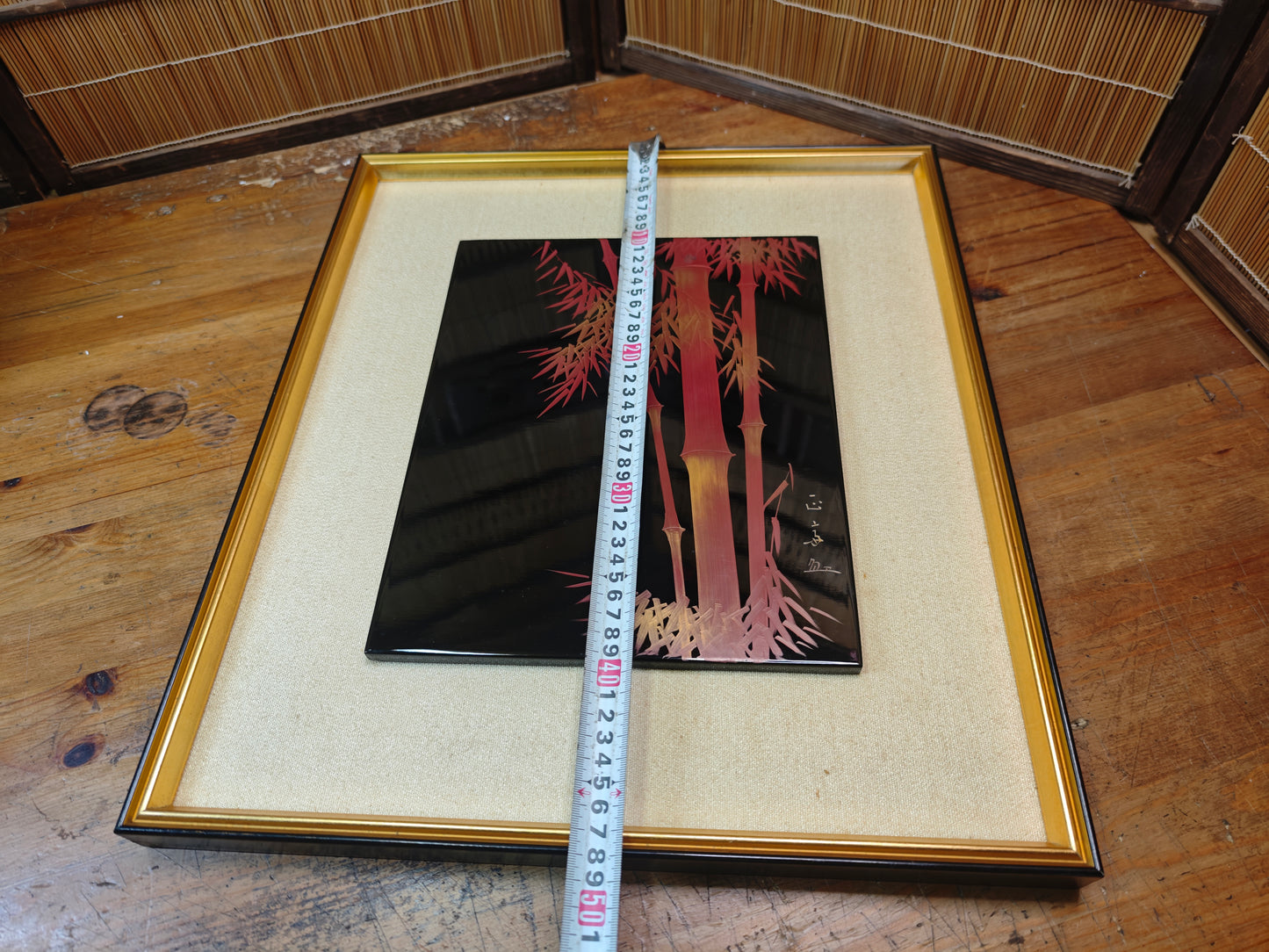 Authentic Japanese Wajima Nuri Wall Art 24K Gold Leaf Bamboo Lacquer
