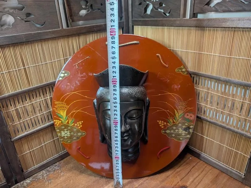 Japanese Bronze Kannon Mask Signed Buddhist Wall Art w/Display Plate