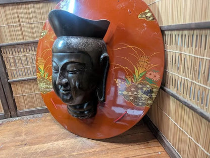 Japanese Bronze Kannon Mask Signed Buddhist Wall Art w/Display Plate