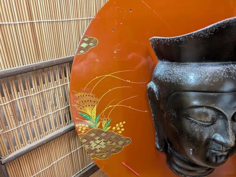 Japanese Bronze Kannon Mask Signed Buddhist Wall Art w/Display Plate