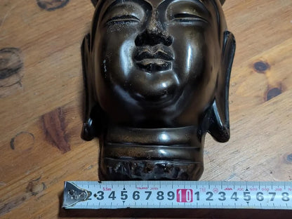 Japanese Bronze Kannon Mask Signed Buddhist Wall Art w/Display Plate