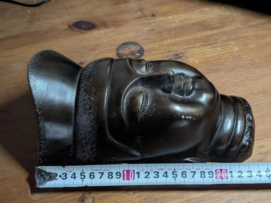Japanese Bronze Kannon Mask Signed Buddhist Wall Art w/Display Plate