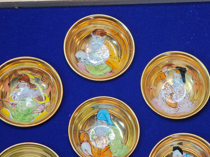 1960s Kutani Sakazuki Sake Cup Set Gold Hand Painted Japan Boxed Rare