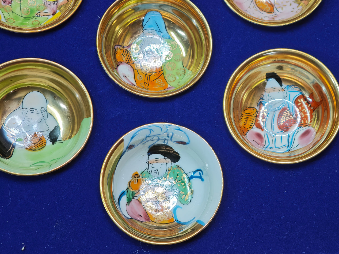 1960s Kutani Sakazuki Sake Cup Set Gold Hand Painted Japan Boxed Rare