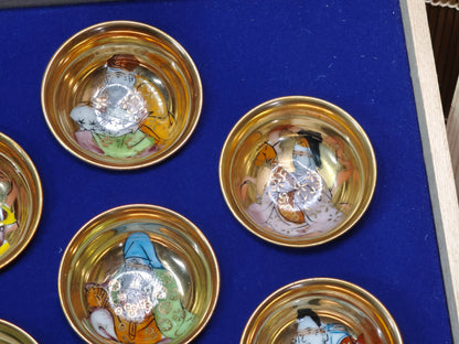 1960s Kutani Sakazuki Sake Cup Set Gold Hand Painted Japan Boxed Rare