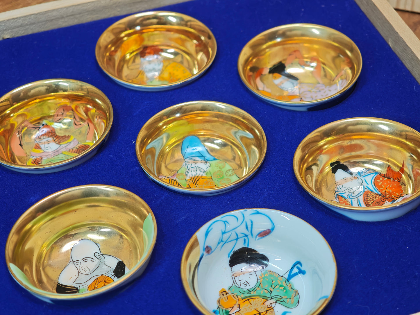 1960s Kutani Sakazuki Sake Cup Set Gold Hand Painted Japan Boxed Rare