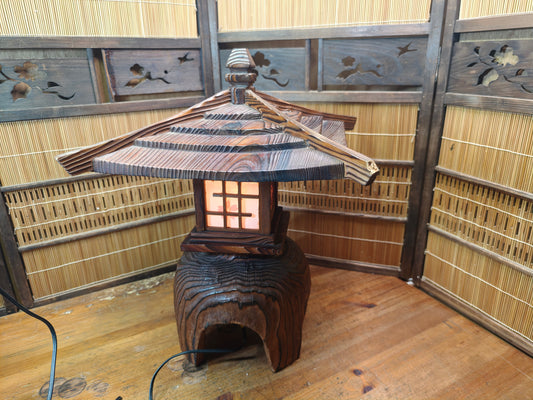 1960s Yaki Sugi Big Size Toro Lamp Vintage Japanese Wood Lantern JP