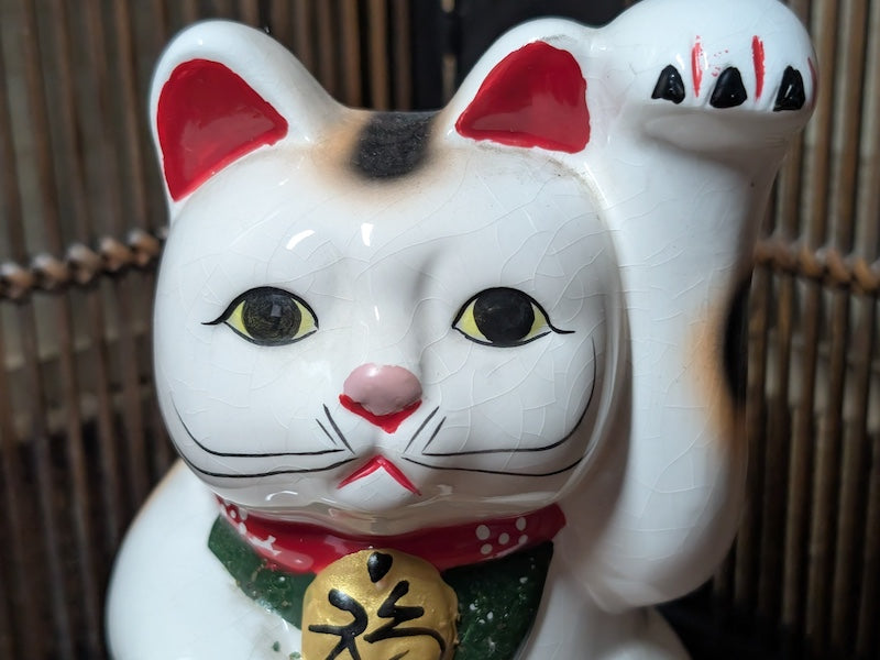 Vintage Japanese Maneki Neko 1970s Lucky Cat Figurine Showa Era Japan