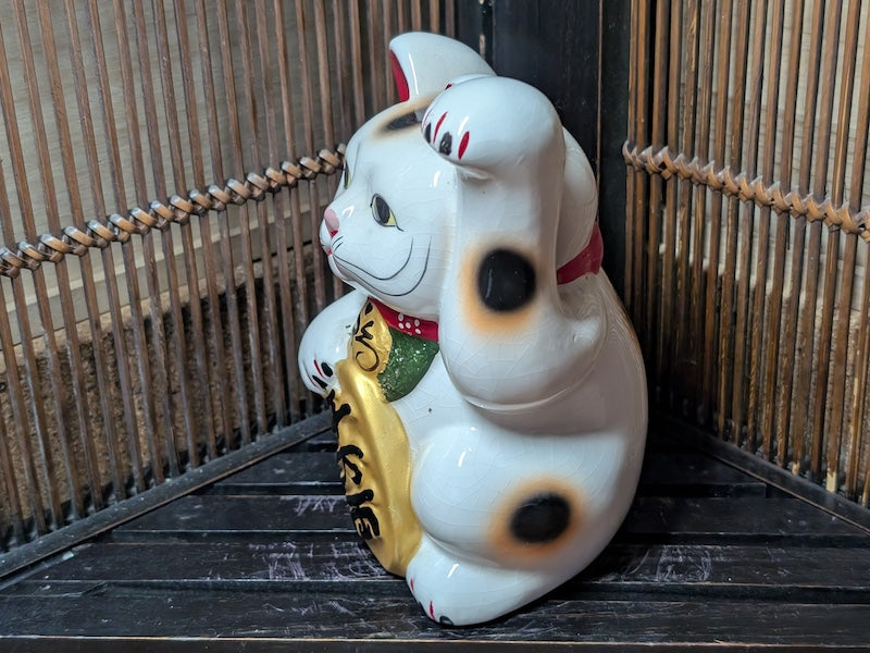 Vintage Japanese Maneki Neko 1970s Lucky Cat Figurine Showa Era Japan