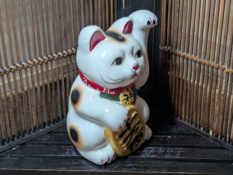 Vintage Japanese Maneki Neko 1970s Lucky Cat Figurine Showa Era Japan