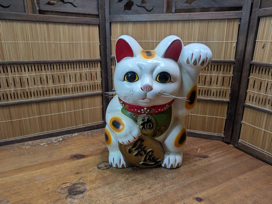 Japanese Maneki Neko Lucky Cat 34cm Vintage Fortune Statue Japan