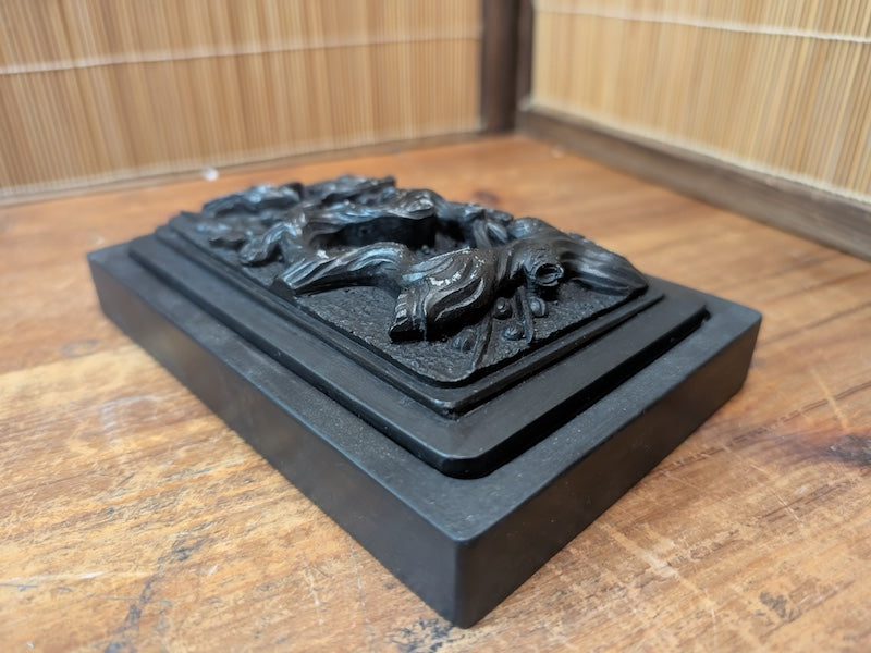 Vintage Japanese Inkstone Suzuri 1970s Carved Bird Lid Calligraphy