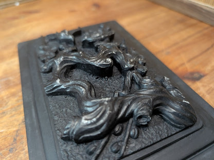 Vintage Japanese Inkstone Suzuri 1970s Carved Bird Lid Calligraphy
