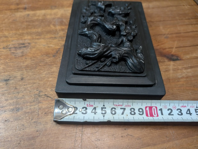 Vintage Japanese Inkstone Suzuri 1970s Carved Bird Lid Calligraphy