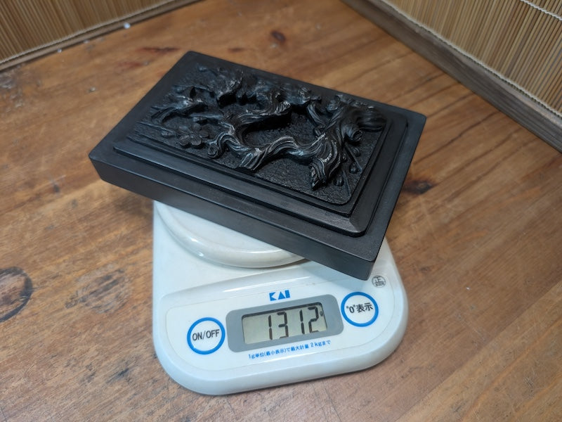 Vintage Japanese Inkstone Suzuri 1970s Carved Bird Lid Calligraphy
