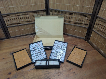 Vintage Japanese Mahjong Set 1970s Bamboo Resin Tiles Complete