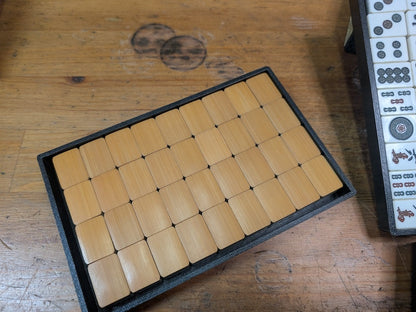 Vintage Japanese Mahjong Set 1970s Bamboo Resin Tiles Complete