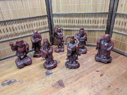 Japanese Seven Lucky Gods Set Big Heavy Resin Figures Vintage Japan Auction