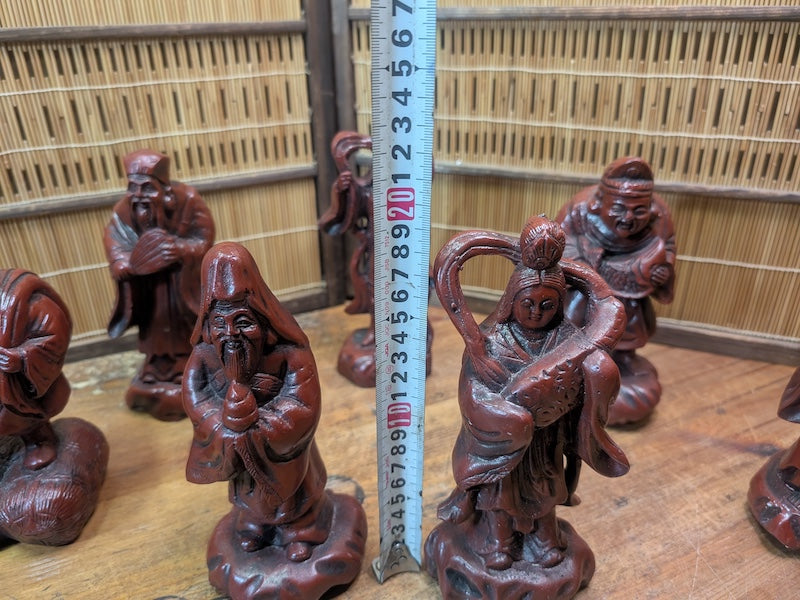 Japanese Seven Lucky Gods Set Big Heavy Resin Figures Vintage Japan Auction