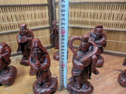Japanese Seven Lucky Gods Set Big Heavy Resin Figures Vintage Japan Auction