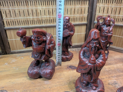 Japanese Seven Lucky Gods Set Big Heavy Resin Figures Vintage Japan Auction