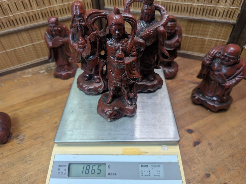 Japanese Seven Lucky Gods Set Big Heavy Resin Figures Vintage Japan Auction