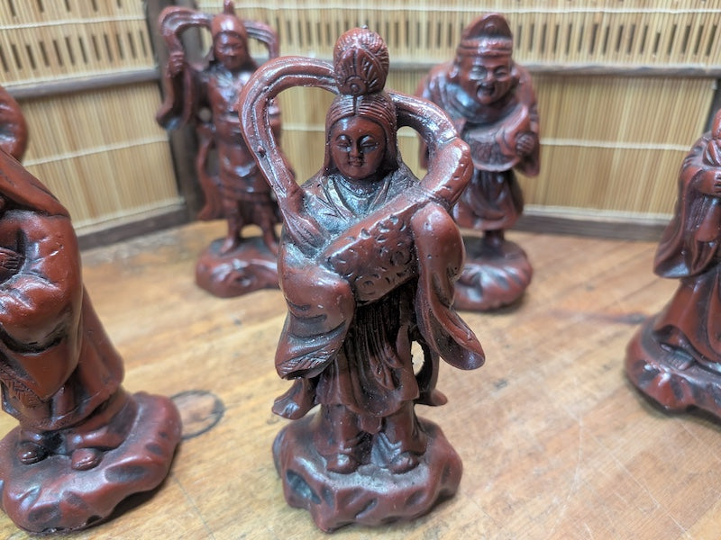 Japanese Seven Lucky Gods Set Big Heavy Resin Figures Vintage Japan Auction