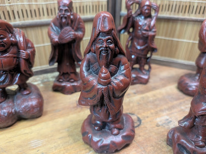 Japanese Seven Lucky Gods Set Big Heavy Resin Figures Vintage Japan Auction