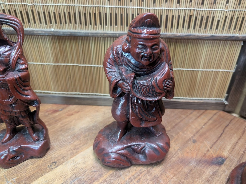 Japanese Seven Lucky Gods Set Big Heavy Resin Figures Vintage Japan Auction