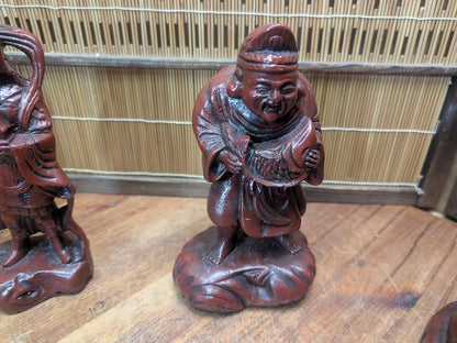 Japanese Seven Lucky Gods Set Big Heavy Resin Figures Vintage Japan Auction