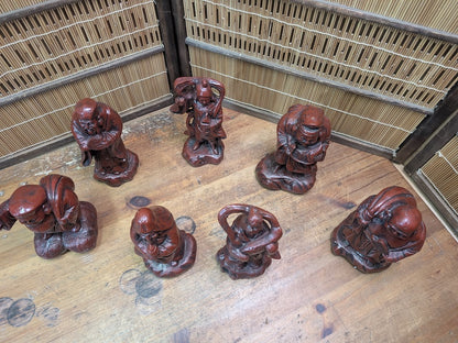 Japanese Seven Lucky Gods Set Big Heavy Resin Figures Vintage Japan Auction