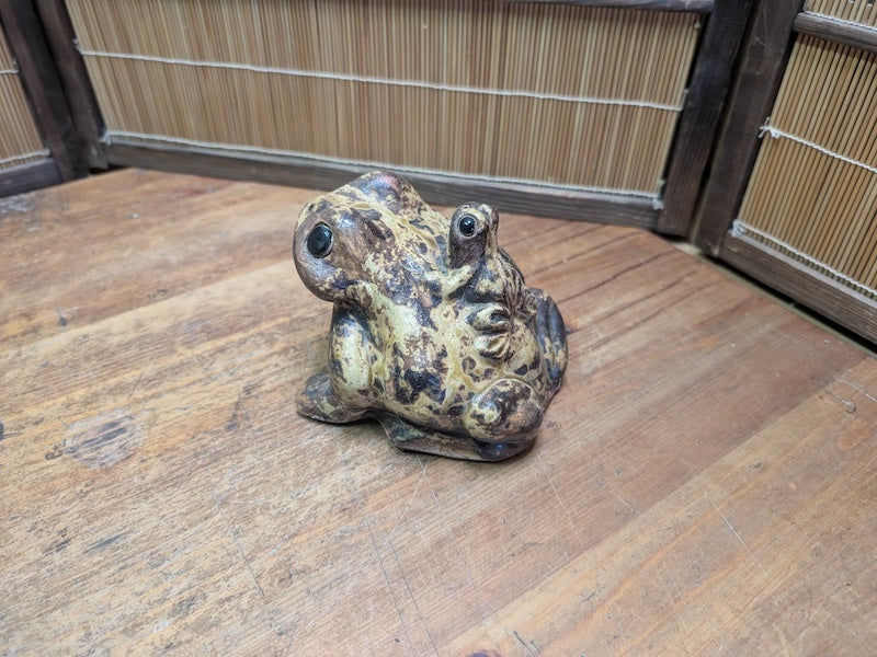 1970s Japanese Shigaraki Ware Frog Statue Handmade Pottery Garden Decor