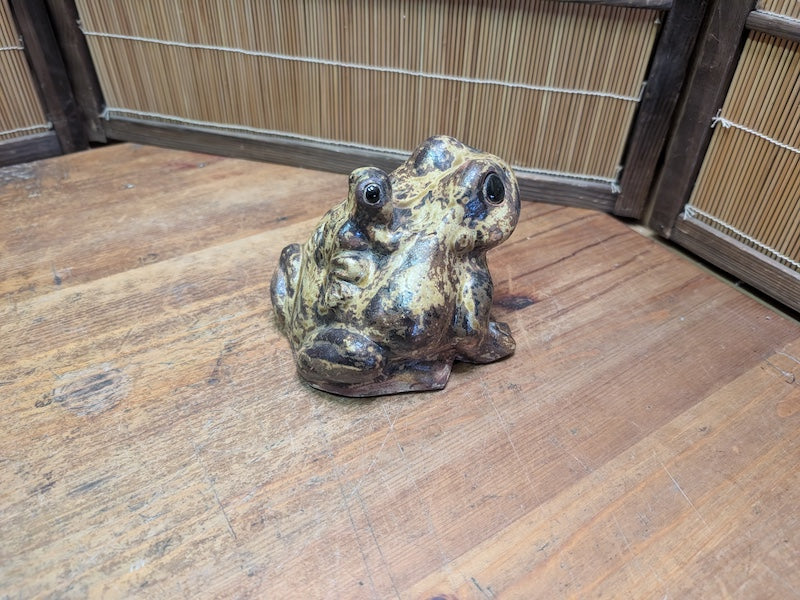 1970s Japanese Shigaraki Ware Frog Statue Handmade Pottery Garden Decor