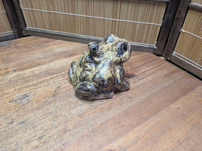 1970s Japanese Shigaraki Ware Frog Statue Handmade Pottery Garden Decor
