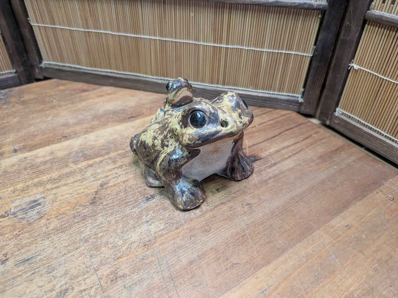 1970s Japanese Shigaraki Ware Frog Statue Handmade Pottery Garden Decor